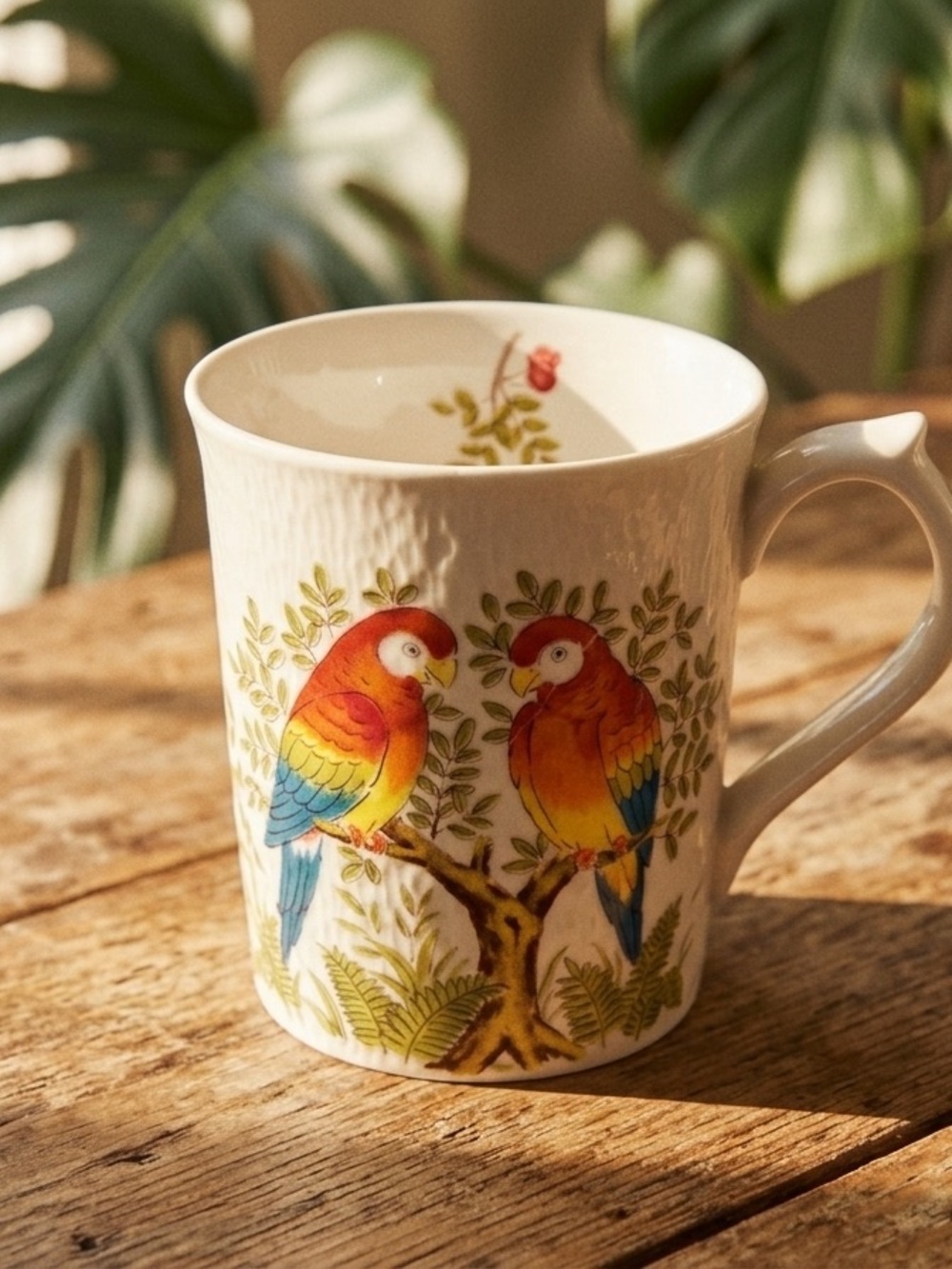 Otagiri Japan Larry Stone Parrot Mug Vintage Ceramic Coffee Cup Tropical Birds